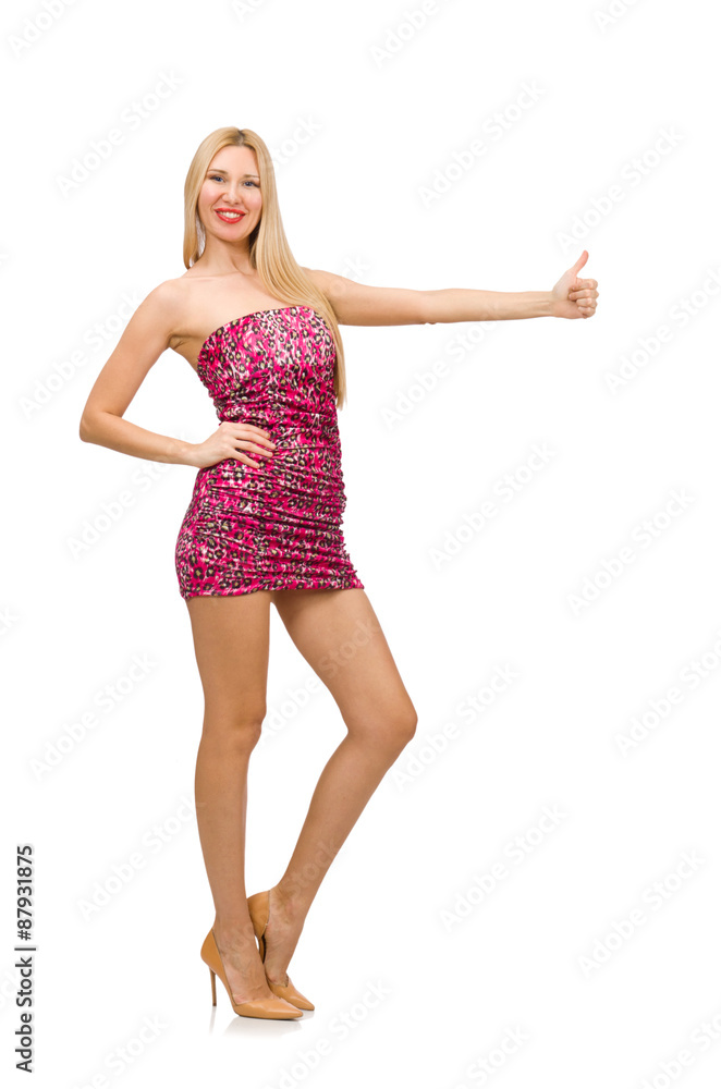Young woman in strapless dress isolated on white Young woman in strapless dress isolated on white