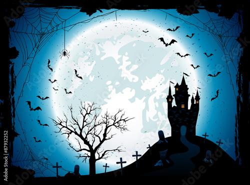 Halloween background with castle and spider