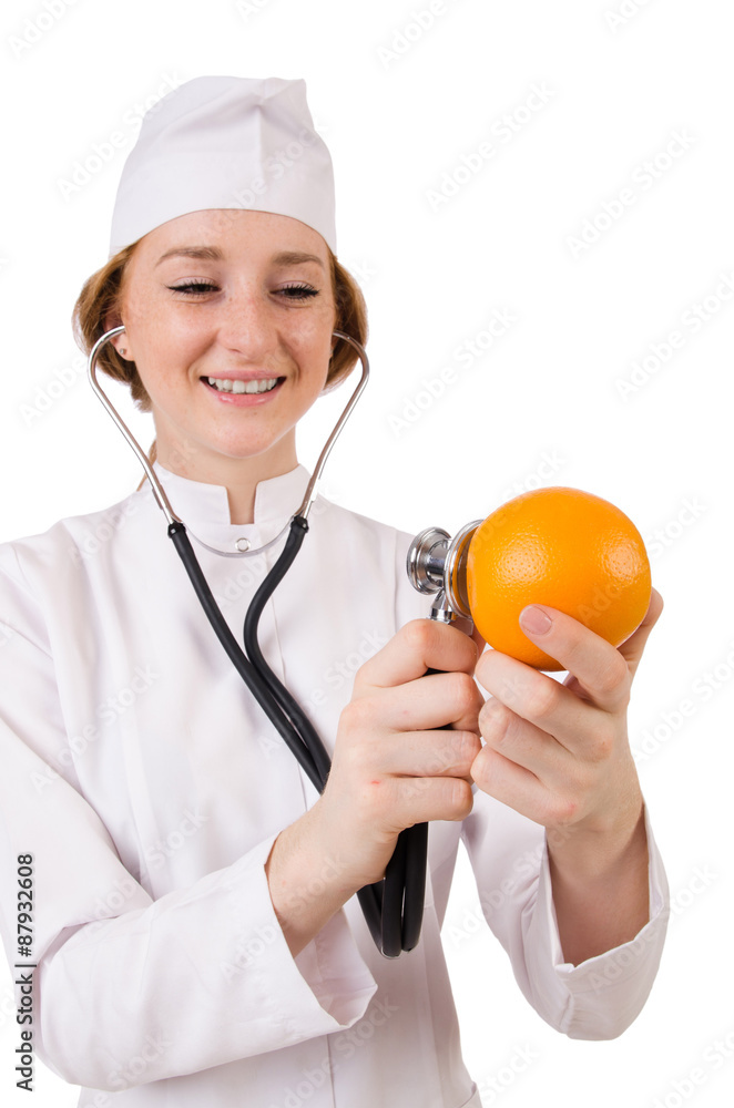 Pretty female doctor with stethoscope isolated on white Pretty female doctor with stethoscope isolated on white