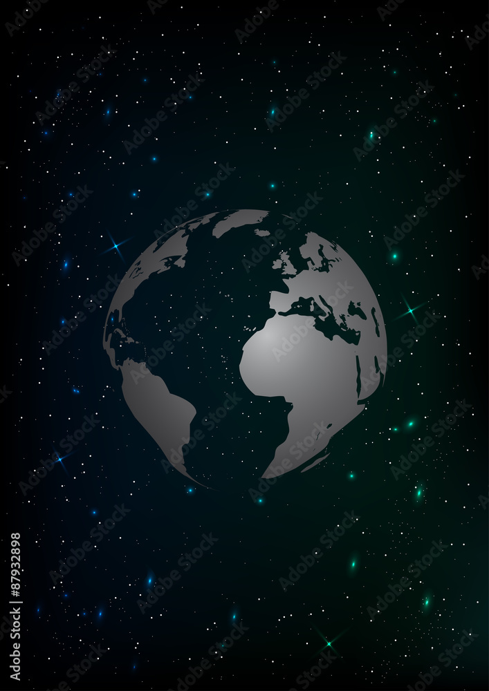 A vector planet earth in outer space with lots of colorful stars. A vector planet earth in outer space with lots of colorful stars.