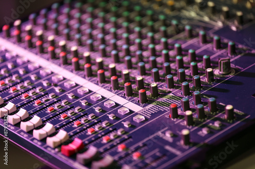 Audio mixing console closeup