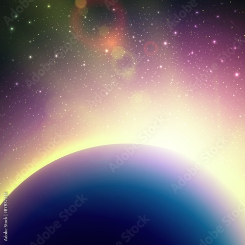 Scenic aerial view of sunrise from space. Vector background