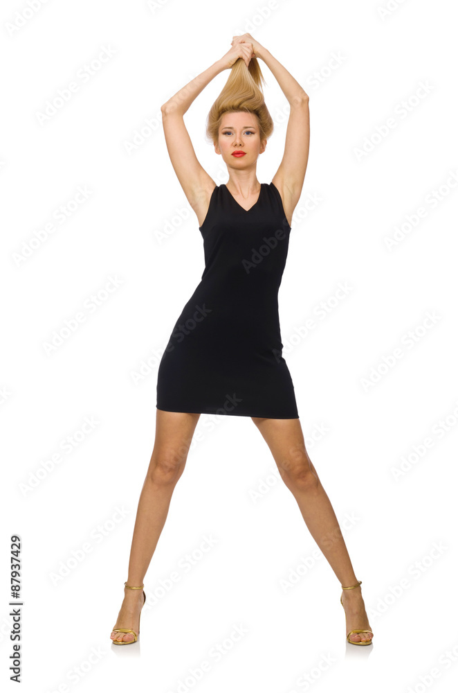 Young pretty woman in mini black dress isolated on white Young pretty woman in mini black dress isolated on white