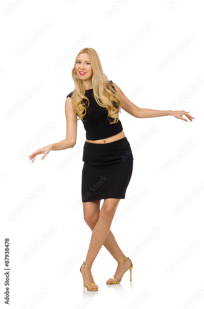 Pretty girl in black mini dress isolated on white Pretty girl in black mini dress isolated on white
