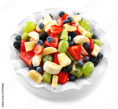 Fresh fruit salad, isolated on white