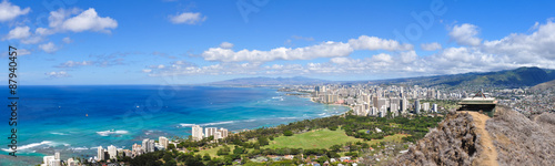 Panorama view of Honolulu and Waikiki Beach seen from Diamond Head Crater - Hawaii, USA