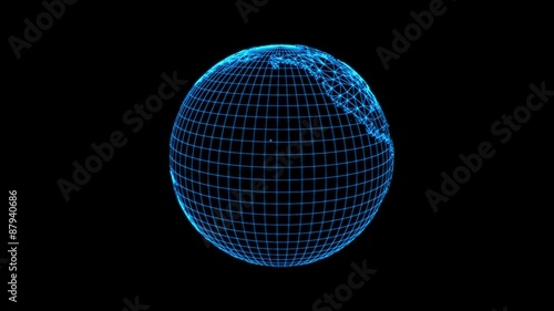 Planet Earth From Lines, Retro Futuristic Computer Style, 3D Rendering. photo