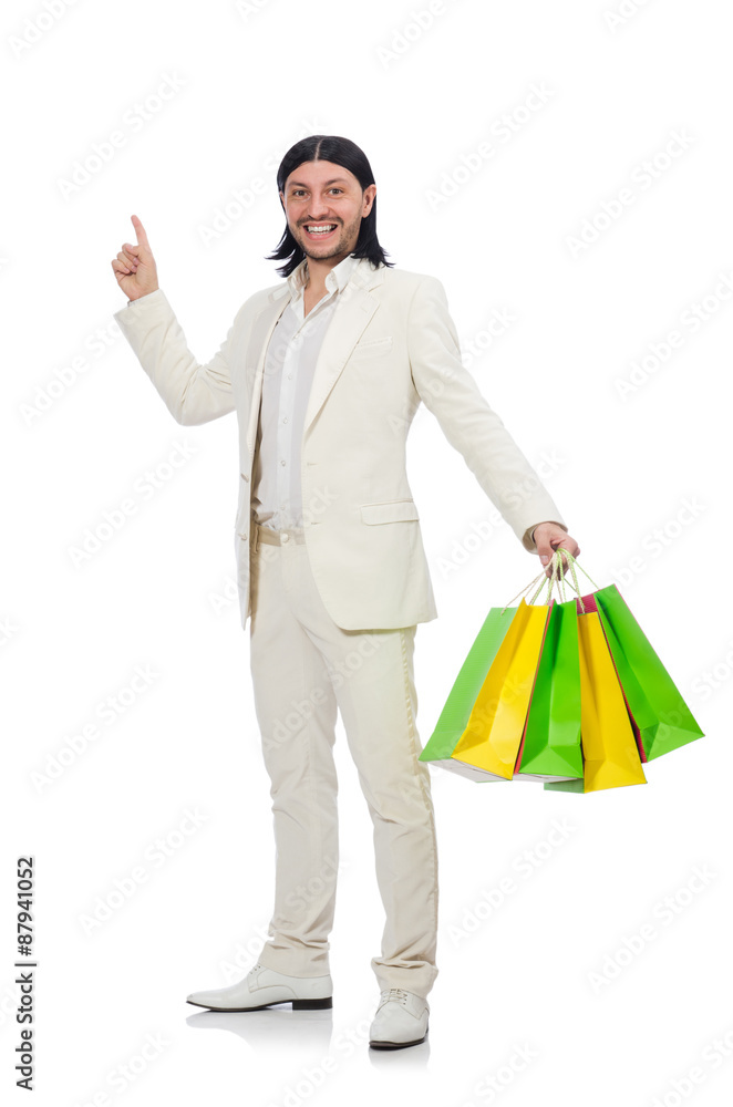 Man with shopping bags isolated on white Man with shopping bags isolated on white