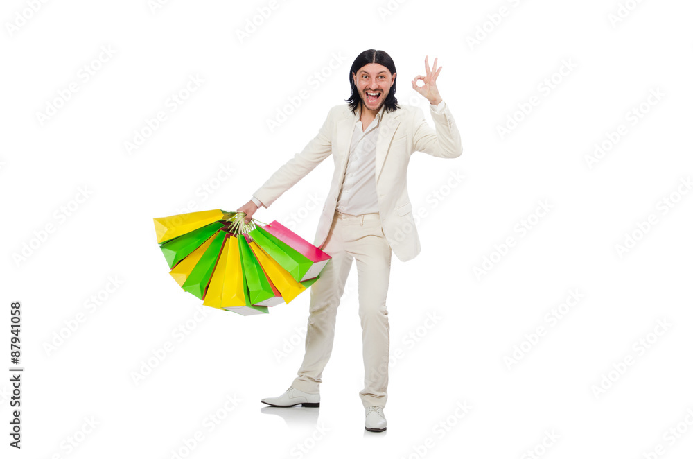 Man with shopping bags isolated on white Man with shopping bags isolated on white