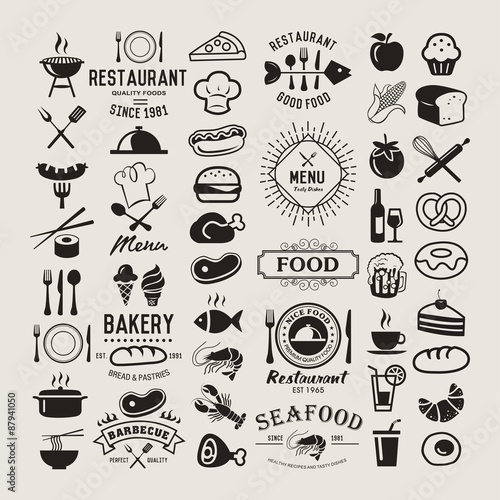 Food vintage design elements, logos, badges, labels, icons and objects