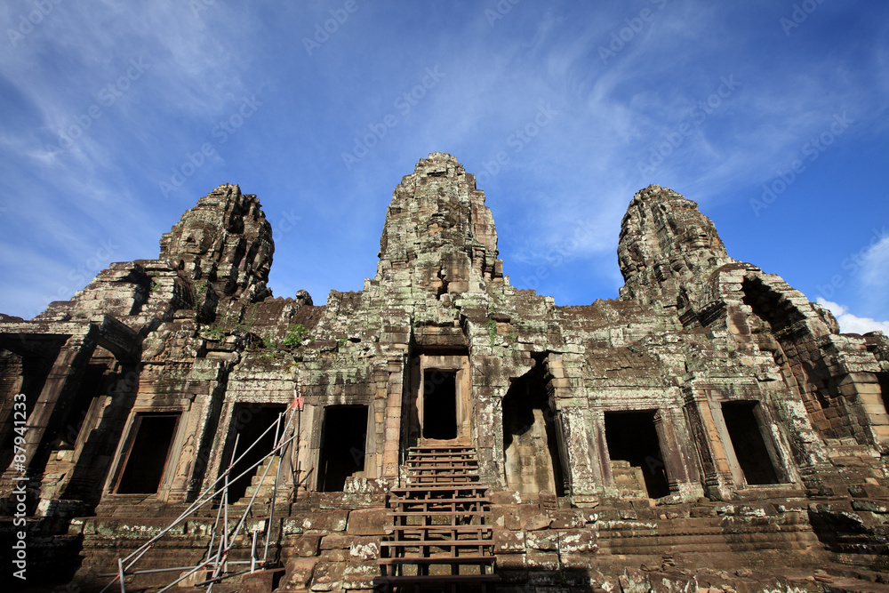 Ancient buddhist khmer temple in Angkor Wat, Cambodia. Bayon Pra