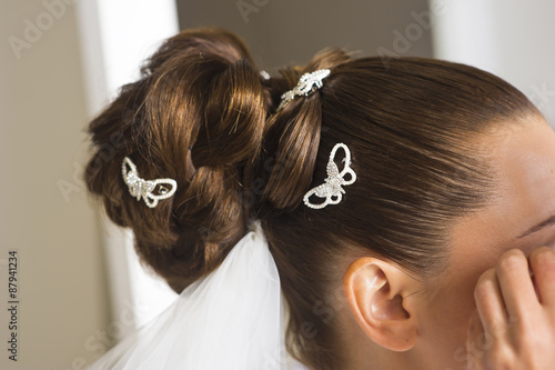 Bridal hairstyle close up.