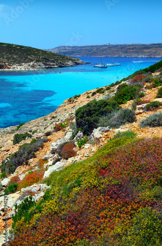 Blue lagoon in Malta on the island of Comino