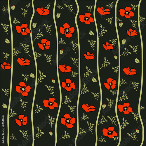 Wallpaper Mural vector poppy pattern Torontodigital.ca