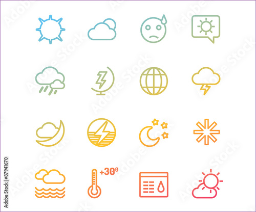 Weather icons vector outline set. Moon  sky or wind and cloud