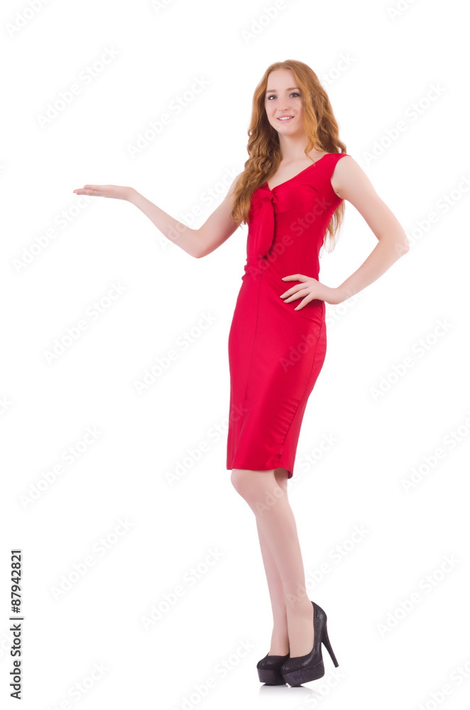 Pretty young girl in red dress isolated on white Pretty young girl in red dress isolated on white