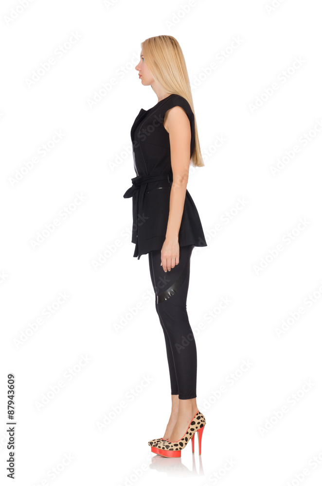 Pretty woman in tight black pants isolated on white Pretty woman in tight black pants isolated on white