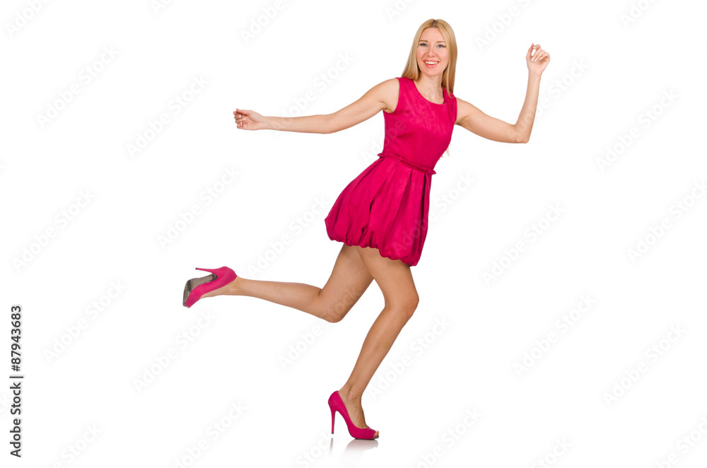 Young woman in pink dress isolated on white Young woman in pink dress isolated on white