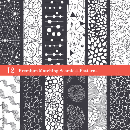 Abstract Textures Black and White Set of 12 Seamless Patterns
