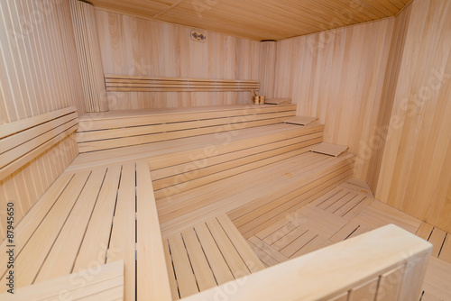 Hot wooden sauna room interior