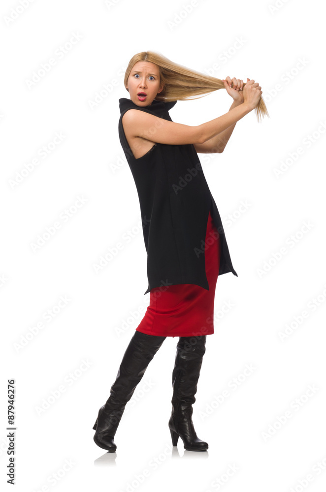 Pretty young girl in bordo skirt isolated on white Pretty young girl in bordo skirt isolated on white