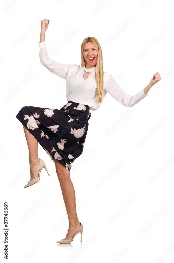 Pretty girl in black skirt with flowers isolated on white Pretty girl in black skirt with flowers isolated on white