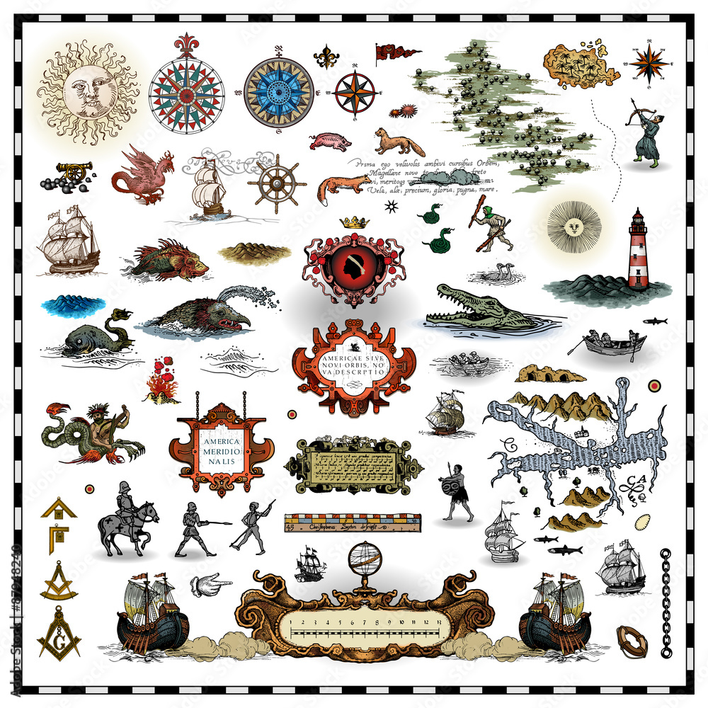 Naklejka premium antique map elements collection