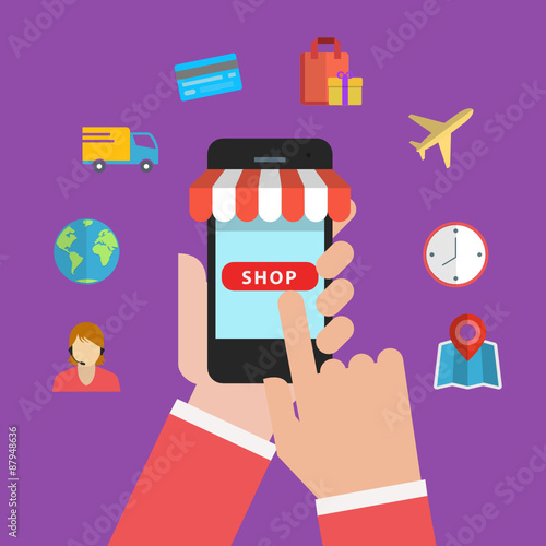 Set of flat design concept for mobile marketing and online shopping