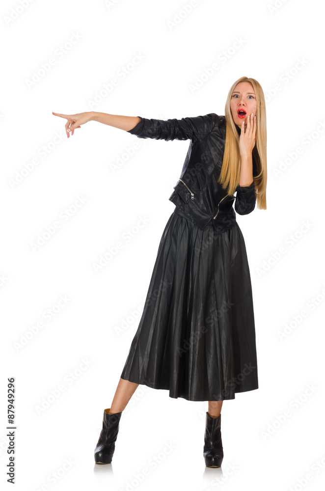 Blondie in leatner clothing isolated on white Blondie in leatner clothing isolated on white