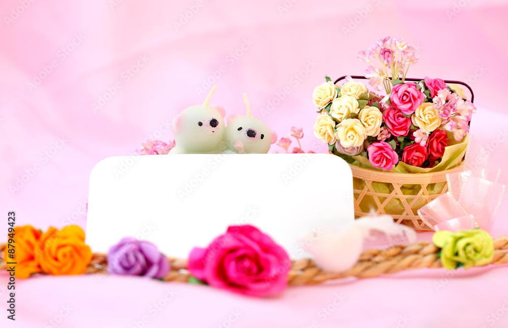 Plakat Bears candle and the flower on white background with clipping pa