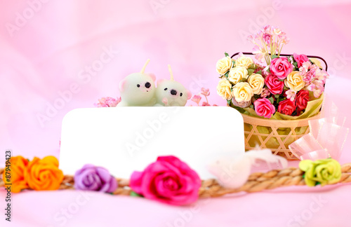 Bears candle and the flower on white background with clipping pa