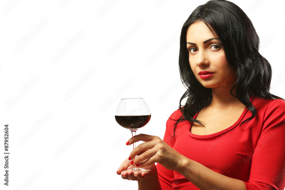 Pretty young woman with wineglass isolated on white Pretty young woman with wineglass isolated on white