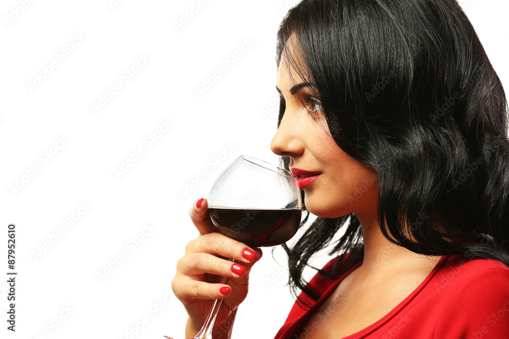 Pretty young woman with wineglass isolated on white Pretty young woman with wineglass isolated on white