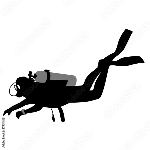 Black silhouette scuba divers. Vector illustration.