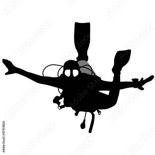 Black silhouette scuba divers. Vector illustration.
