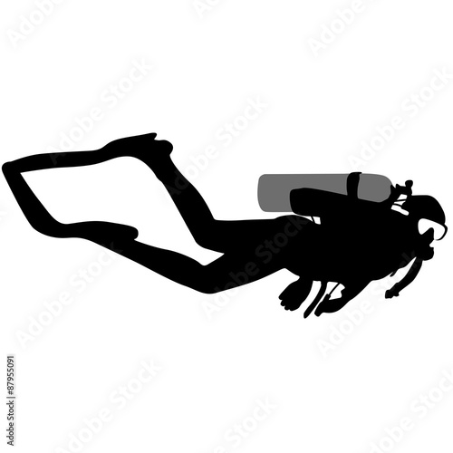 Black silhouette scuba divers. Vector illustration.