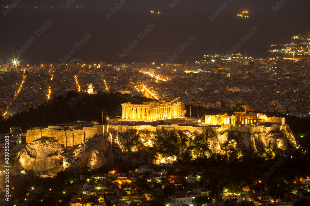 Acropolis of Athens in the night, Greece