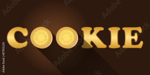 cookie word with top view of cream cookies