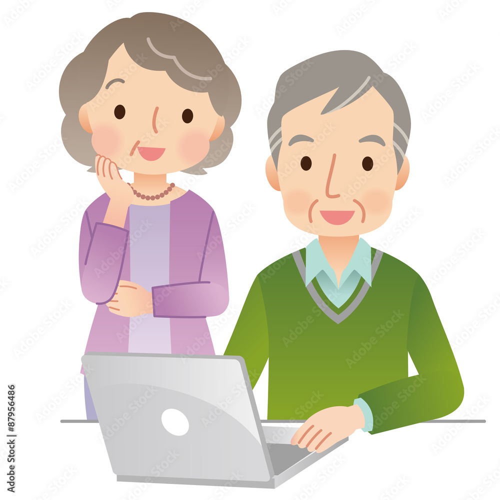 高齢者夫婦　パソコン操作