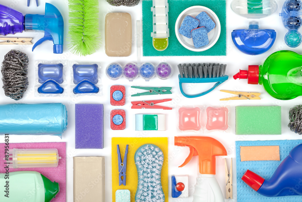 cleaning supplies on white background cleaning supplies on white background