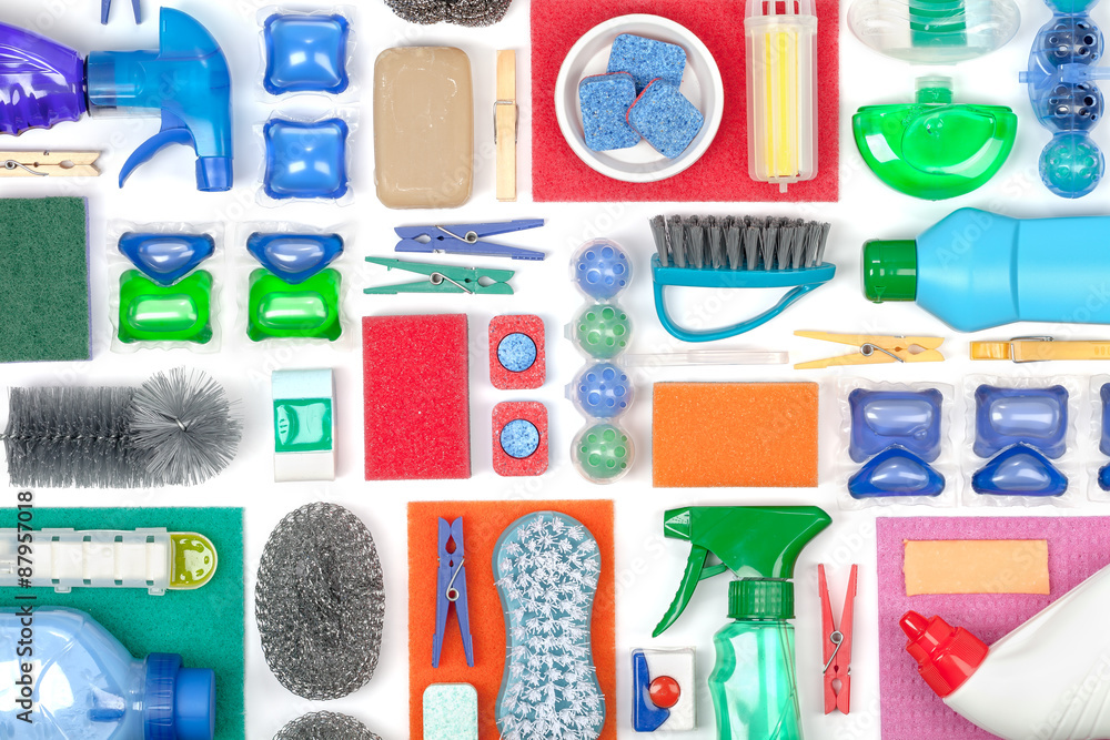 cleaning supplies on white background cleaning supplies on white background
