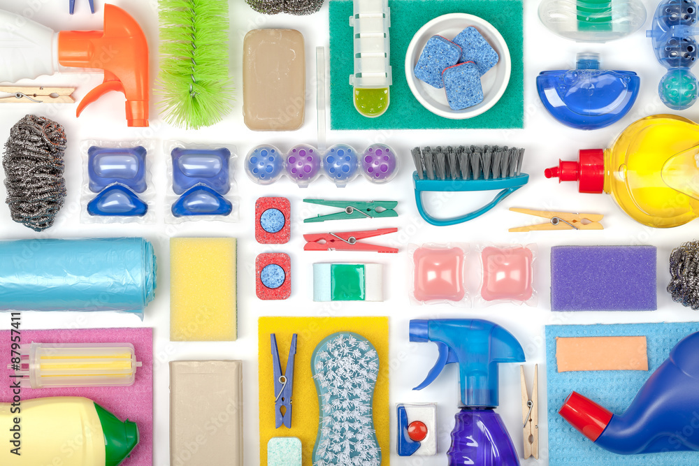 cleaning supplies on white background cleaning supplies on white background