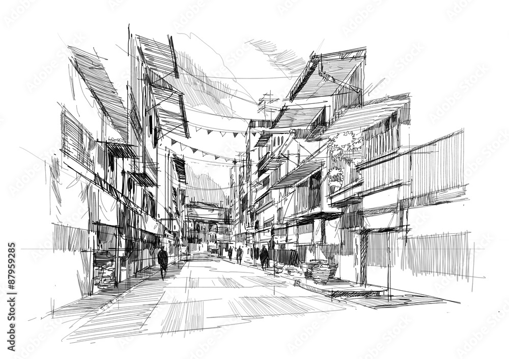 rough sketch of the old street market