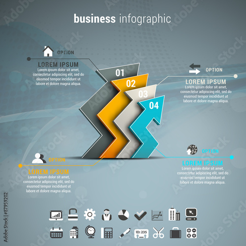 Business infographic made of arrows. 