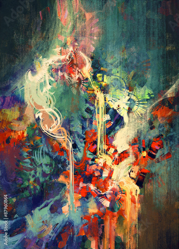 abstract colorful painting,melted coloring elements
