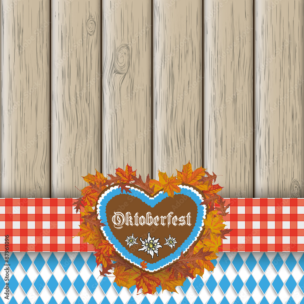 Obraz premium Oktoberfest mit Holzbalken und Lebkuchenherz