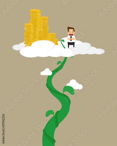 business man to climb the Beanstalk to ultimate success,pride