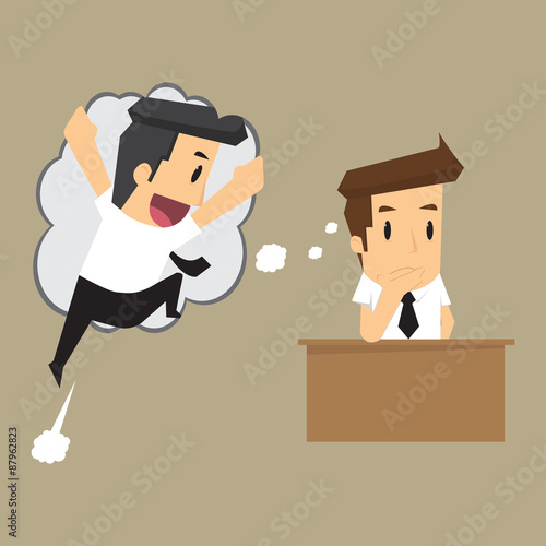 business man sneaked into the idea, know the idea let me being t
