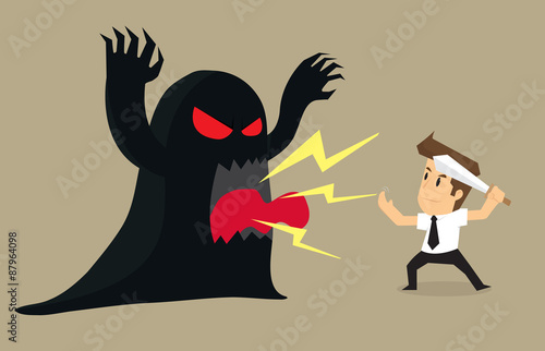 businessman to fight the devil problems and obstacles