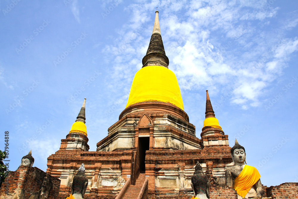 Naklejka premium Old Temple Architecture , Wat Yai Chai Mongkol at Ayutthaya, Thailand